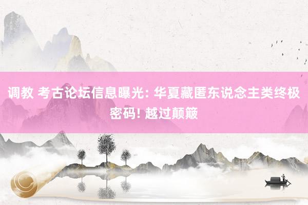 调教 考古论坛信息曝光: 华夏藏匿东说念主类终极密码! 越过颠簸